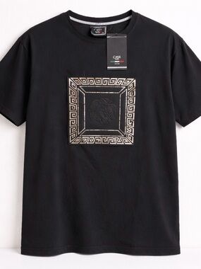 Casa Moda Couture- Black Lion Emblem Men's Crew Neck T-Shirt